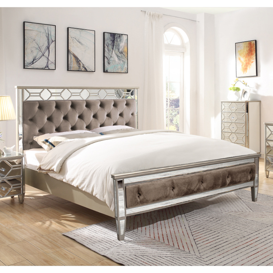 Dominga Mirrored King Size Bed In Silver Furniture in Fashion
