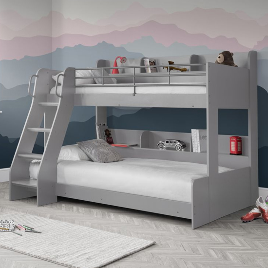 Dallyce Wooden Triple Sleeper Bunk Bed In Light Grey