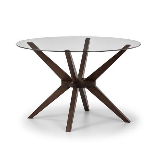 Read more about Calderon glass dining table round in clear with walnut legs