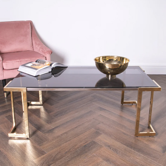 Domus Smoked Glass Coffee Table With Gold Metal Frame thumbnail