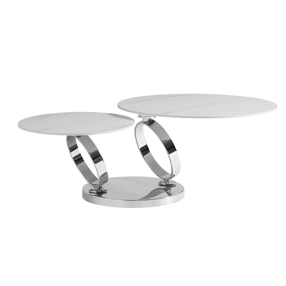 Donatella Magic Ring Swivel White Ceramic Coffee Table With Steel Base