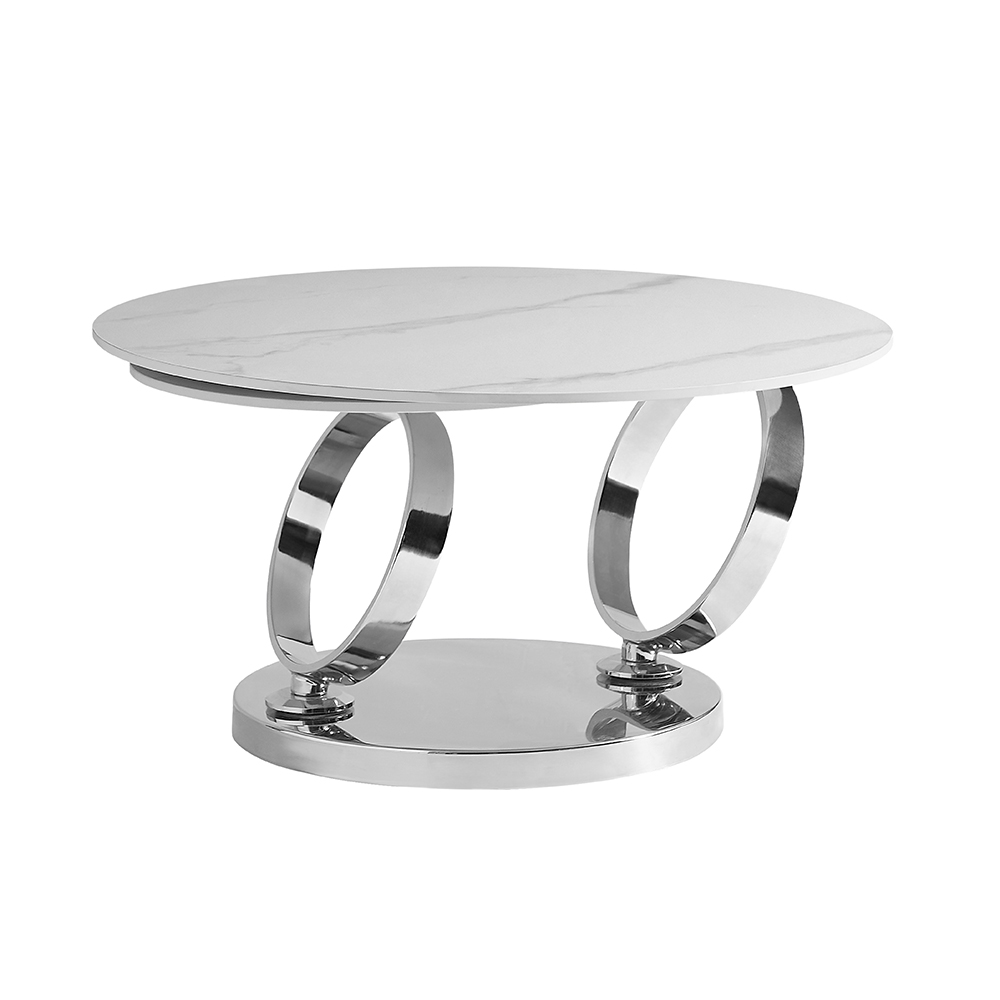 Donatella Magic Ring Swivel White Ceramic Coffee Table With Steel Base