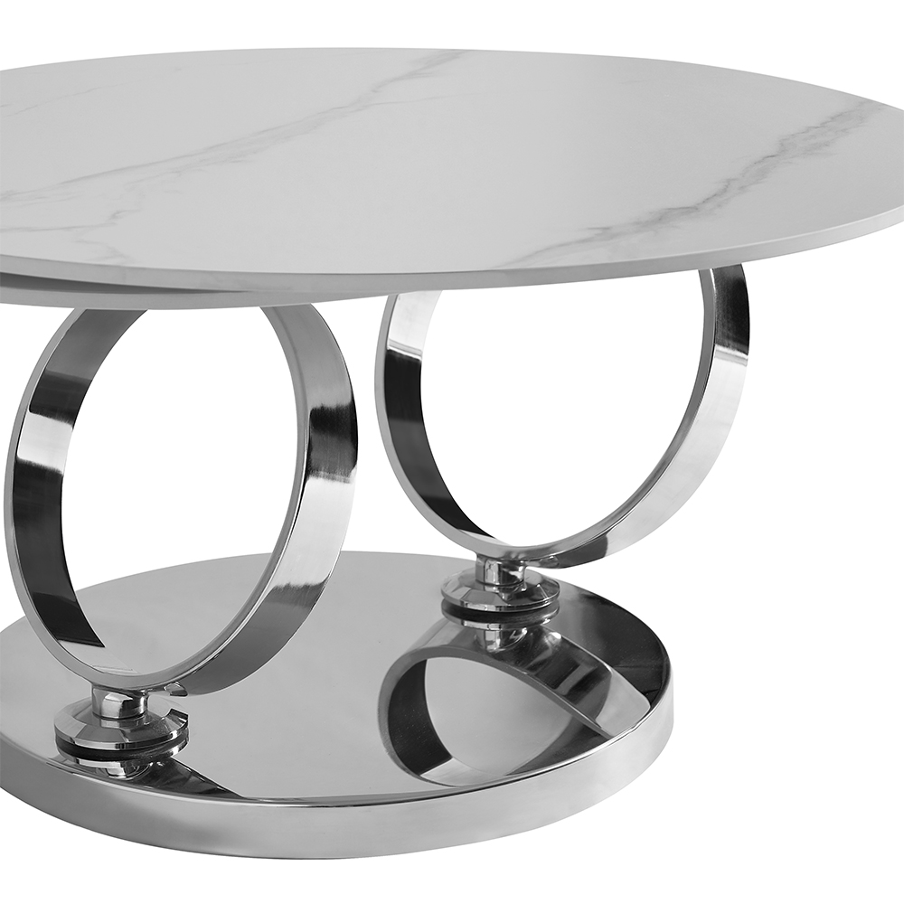 Donatella Magic Ring Swivel White Ceramic Coffee Table With Steel Base