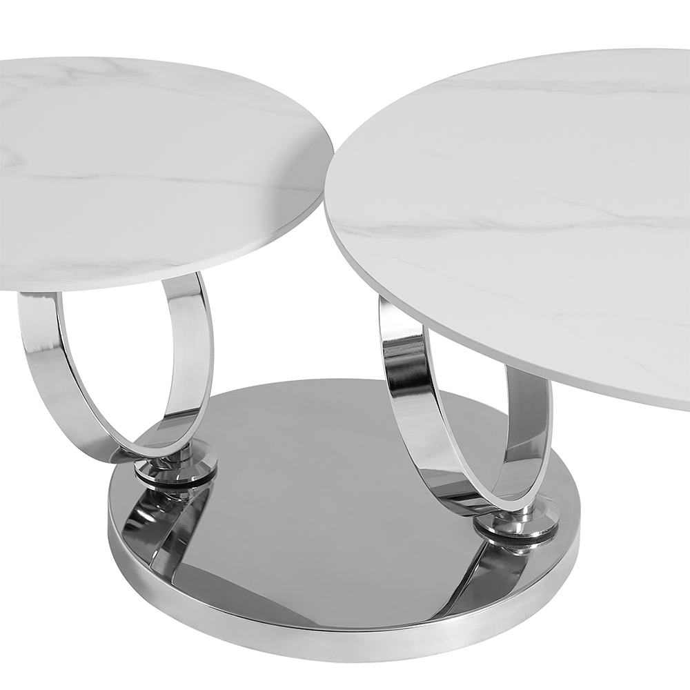 Donatella Magic Ring Swivel White Ceramic Coffee Table With Steel Base