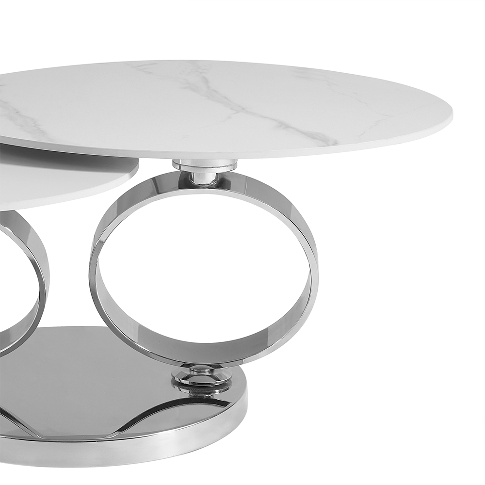 Donatella Magic Ring Swivel White Ceramic Coffee Table With Steel Base
