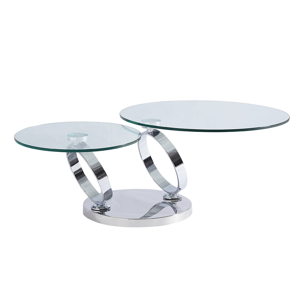 Donatella Magic Ring Swivel Clear Glass Coffee Table With Steel Base