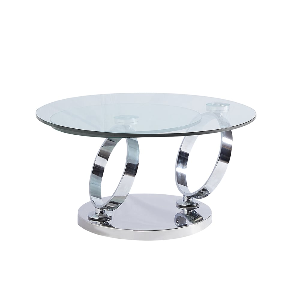 Donatella Magic Ring Swivel Clear Glass Coffee Table With Steel Base