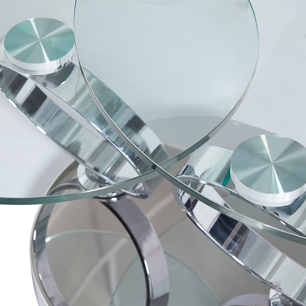 Donatella Magic Ring Swivel Clear Glass Coffee Table With Steel Base