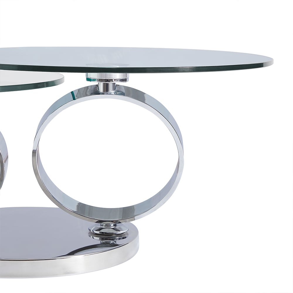 Donatella Magic Ring Swivel Clear Glass Coffee Table With Steel Base