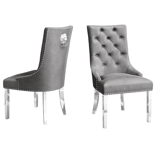Deptford Silver Grey Velvet Fabric Dining Chairs In Pair_2