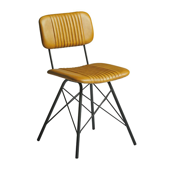 Donna Vintage Gold Genuine Leather Dining Chairs In Pair