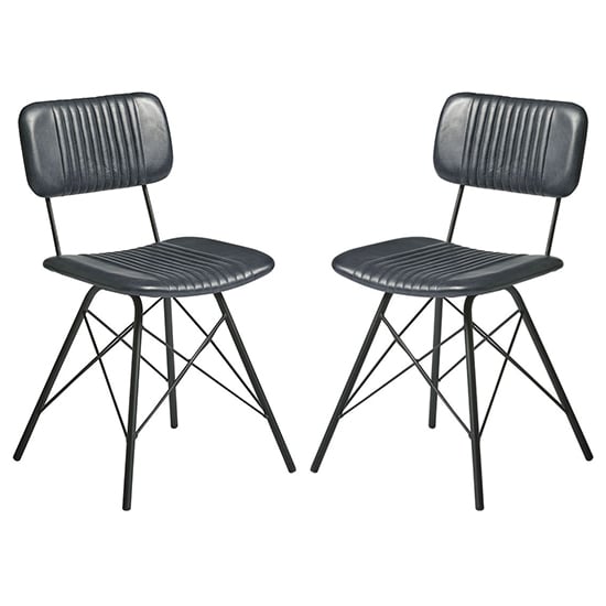 Read more about Donna vintage grey genuine leather dining chairs in pair