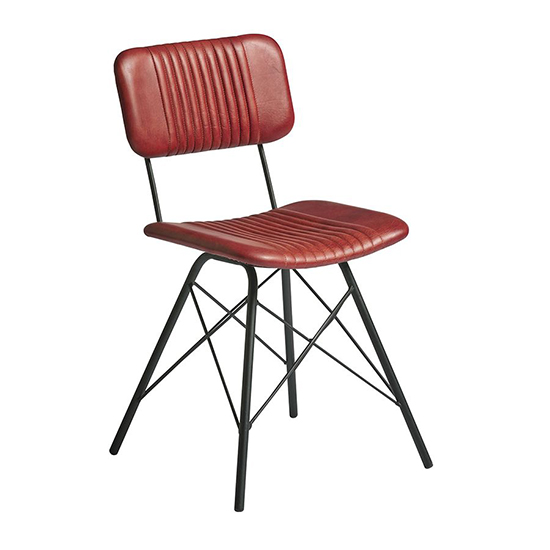 Donna Vintage Red Genuine Leather Dining Chairs In Pair