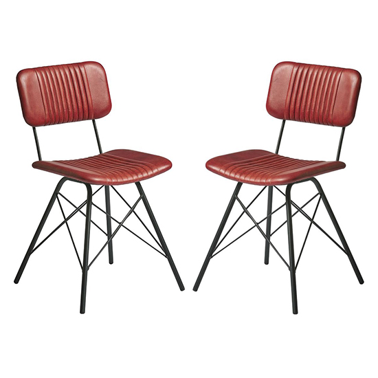Donna Vintage Red Genuine Leather Dining Chairs In Pair