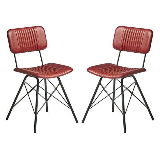 Product photograph of Donna Vintage Red Genuine Leather Dining Chairs In Pair from Furniture in Fashion