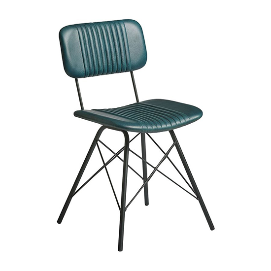 Donna Vintage Teal Genuine Leather Dining Chairs In Pair