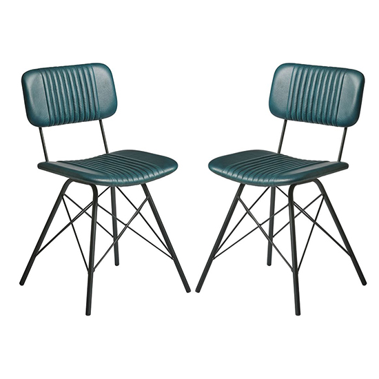 Donna Vintage Teal Genuine Leather Dining Chairs In Pair