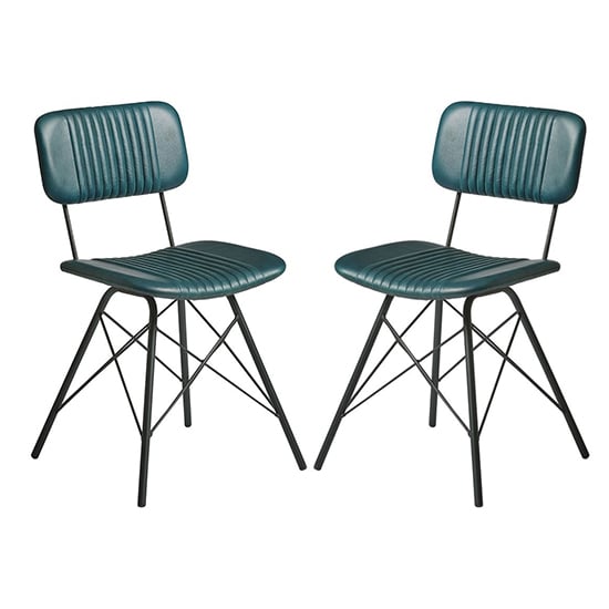 Photo of Donna vintage teal genuine leather dining chairs in pair