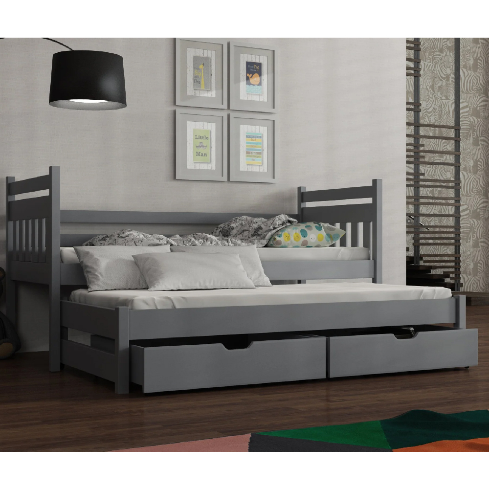 Read more about Donna wooden day bed with foam mattress and trundle in grey