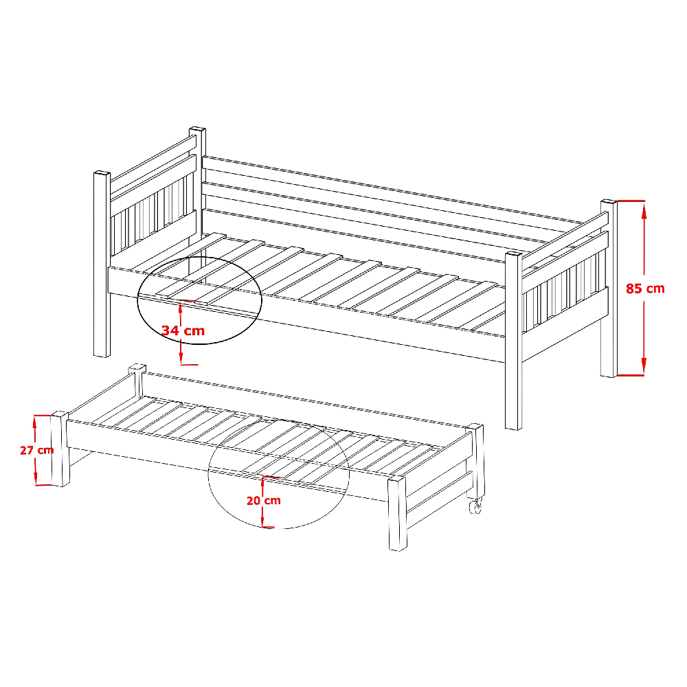 Donna Wooden Day Bed Without Mattress And Trundle In White