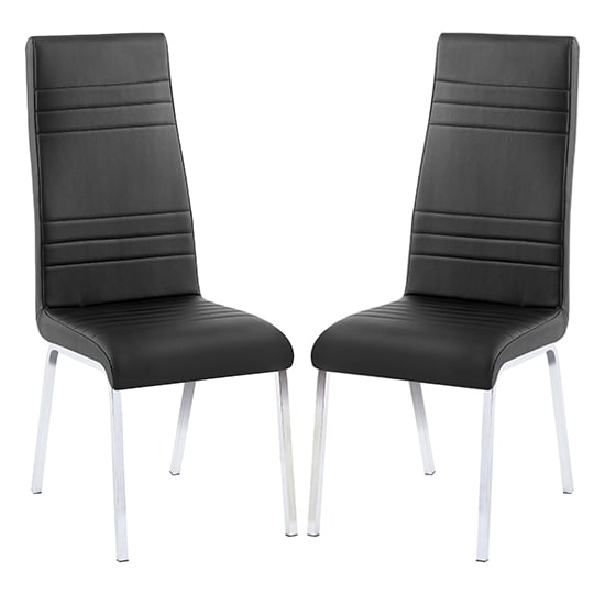 Dora Black Faux Leather Dining Chairs With Chrome Legs In Pair_1