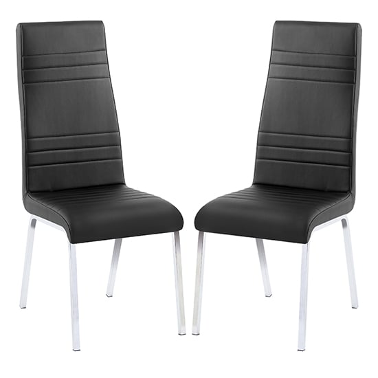 Read more about Dora black faux leather dining chairs with chrome legs in pair