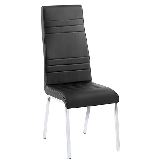 Product photograph of Dora Faux Leather Dining Chair In Black With Chrome Legs from Furniture in Fashion