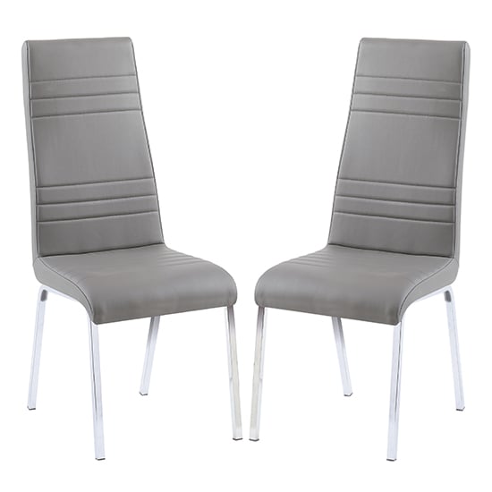 Dora Grey Faux Leather Dining Chairs With Chrome Legs In Pair