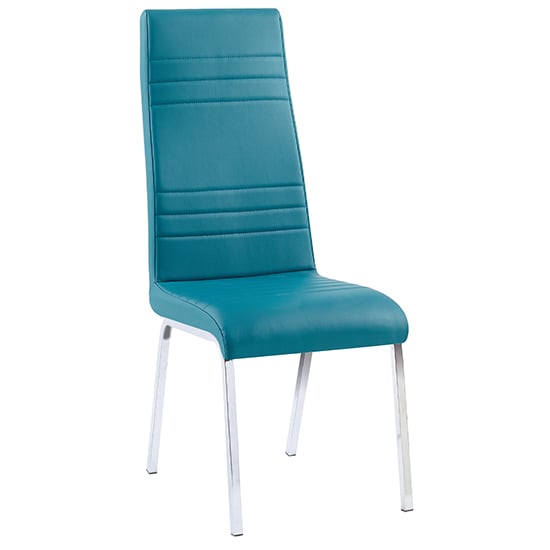 Dora Teal Faux Leather Dining Chairs With Chrome Legs In Pair_2