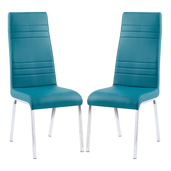 Product photograph of Dora Teal Faux Leather Dining Chairs With Chrome Legs In Pair from Furniture in Fashion