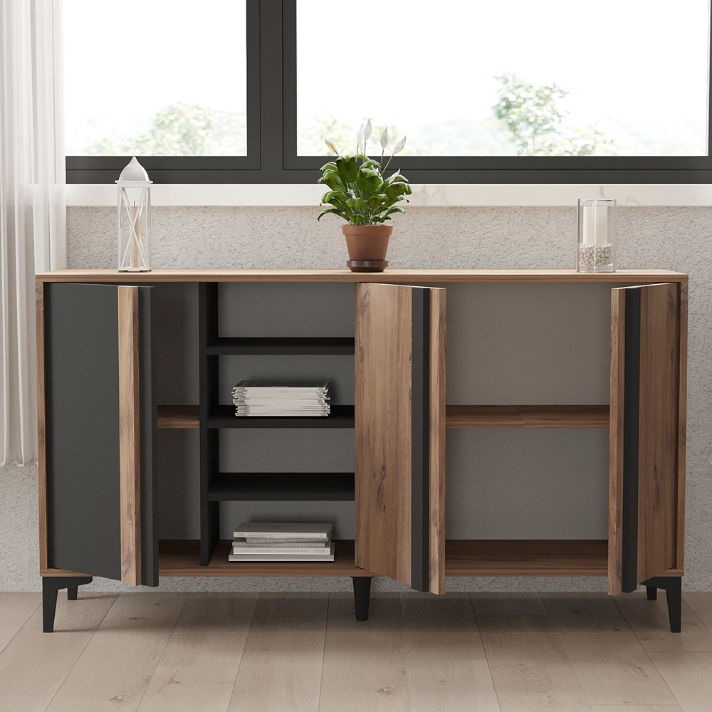 Dora Wooden Sideboard with 3 Doors in Atlantic and Anthracite