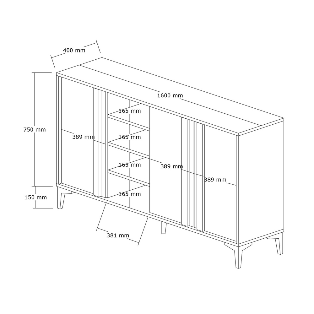 Dora Wooden Sideboard with 3 Doors in Atlantic and Anthracite