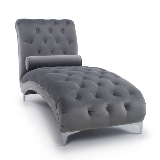 Daegu Brushed Velvet Lounge Chaise Chair In Grey_7