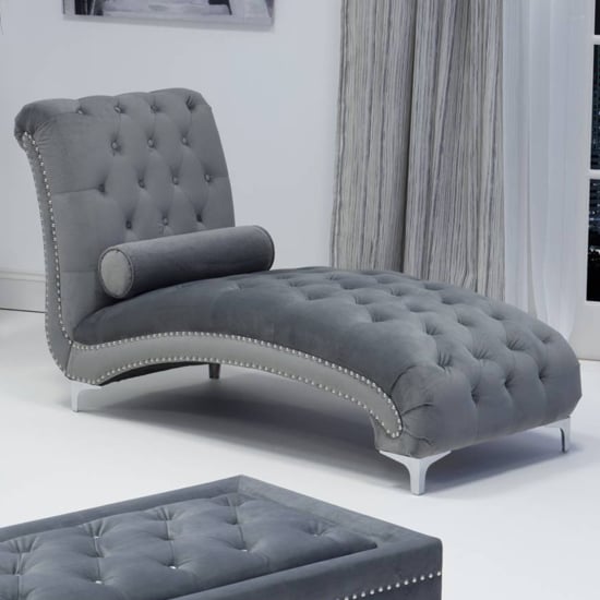 Read more about Daegu brushed velvet lounge chaise chair in grey