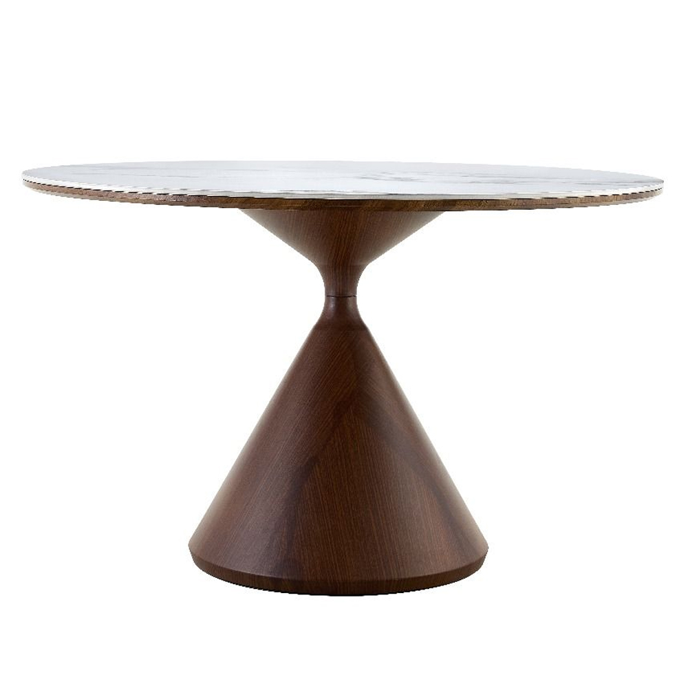 Dorelia White Sintered Stone Top Dining Table with Walnut Base