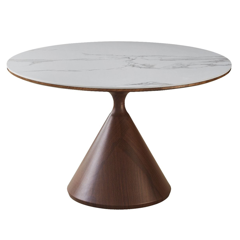 Dorelia White Sintered Stone Top Dining Table with Walnut Base