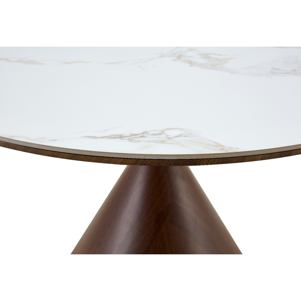 Dorelia White Sintered Stone Top Dining Table with Walnut Base
