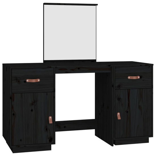 Doria Pine Wood Dressing Table With Mirror In Black_3