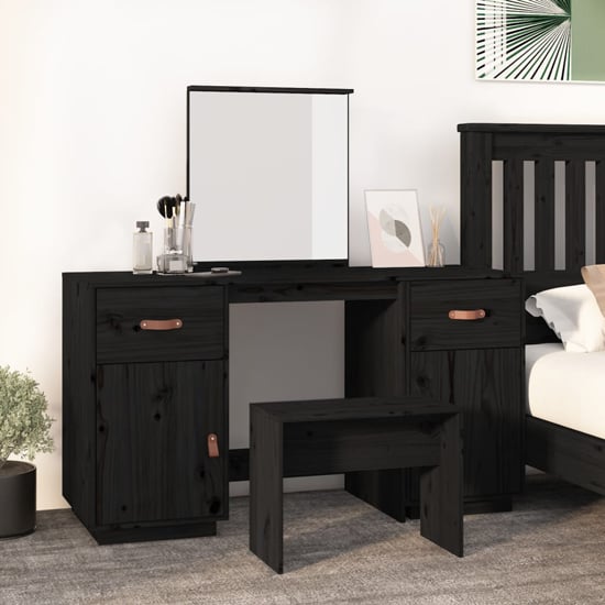 Read more about Doria pine wood dressing table with mirror in black