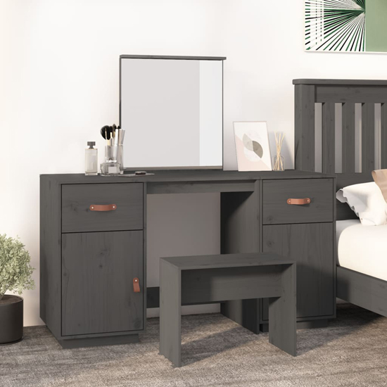 Read more about Doria pine wood dressing table with mirror in grey