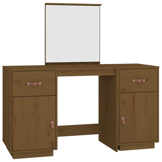 Doria Pine Wood Dressing Table With Mirror In Honey Brown_3