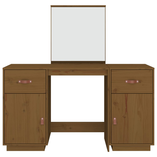 Doria Pine Wood Dressing Table With Mirror In Honey Brown_4