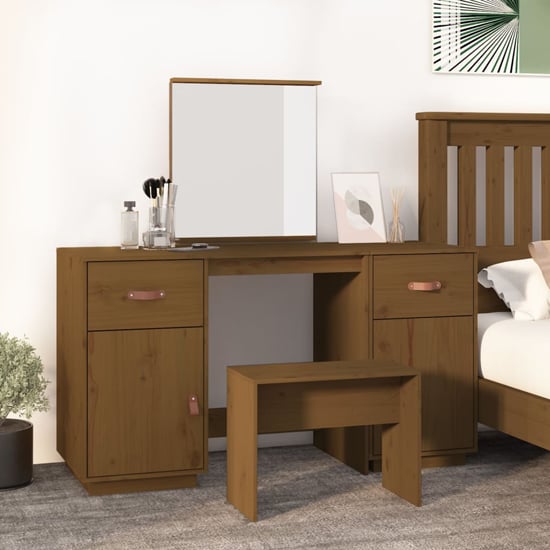Read more about Doria pine wood dressing table with mirror in honey brown