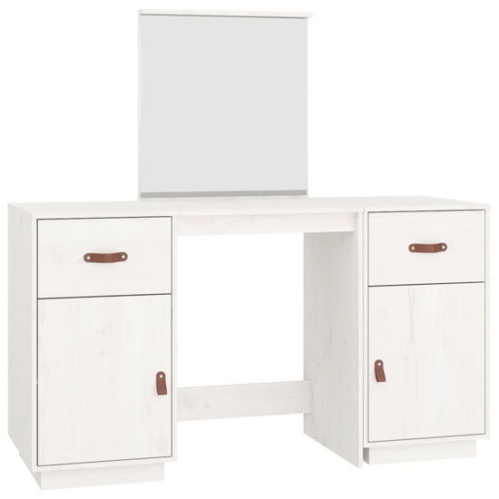 Doria Pine Wood Dressing Table With Mirror In White_3