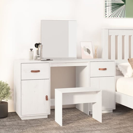 Read more about Doria pine wood dressing table with mirror in white