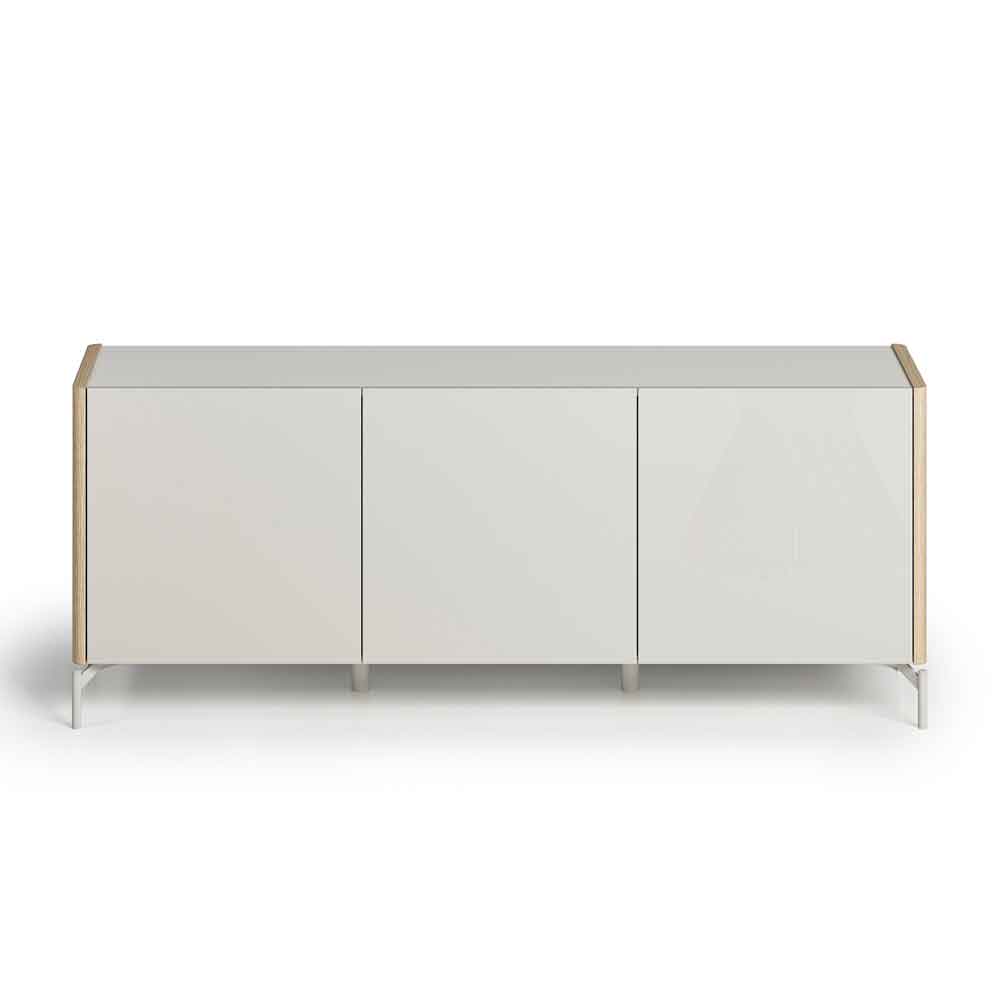 Dorian High Gloss Sideboard with 3 Doors in Tortora Lacquered and Light Oak