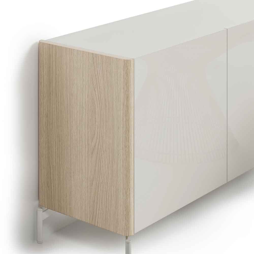 Dorian High Gloss Sideboard with 3 Doors in Tortora Lacquered and Light Oak