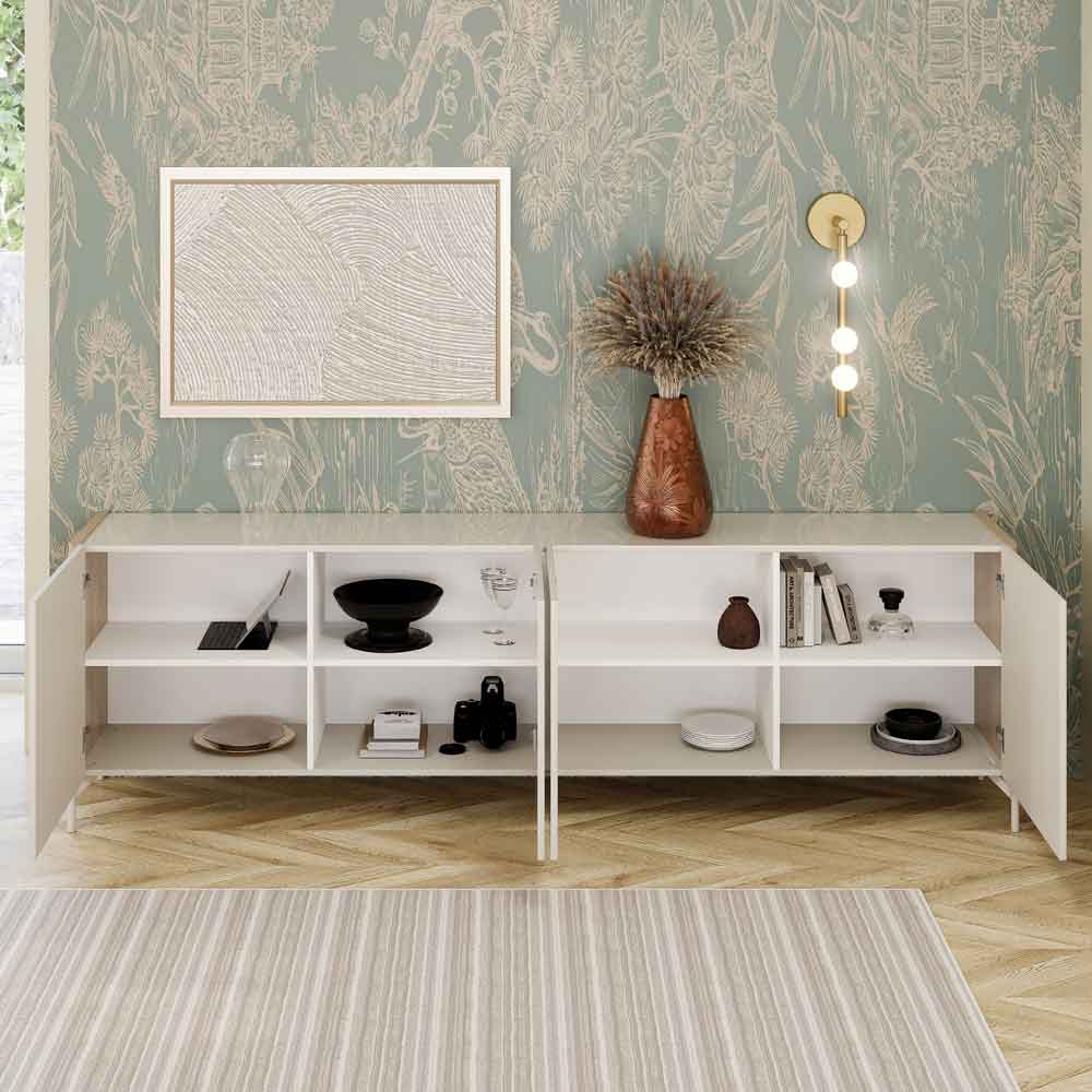 Dorian High Gloss Sideboard with 4 Doors in Tortora Lacquered and Light Oak