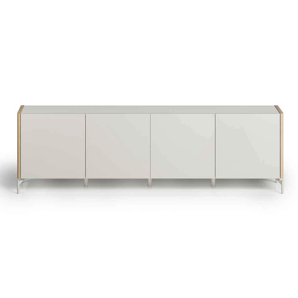 Dorian High Gloss Sideboard with 4 Doors in Tortora Lacquered and Light Oak
