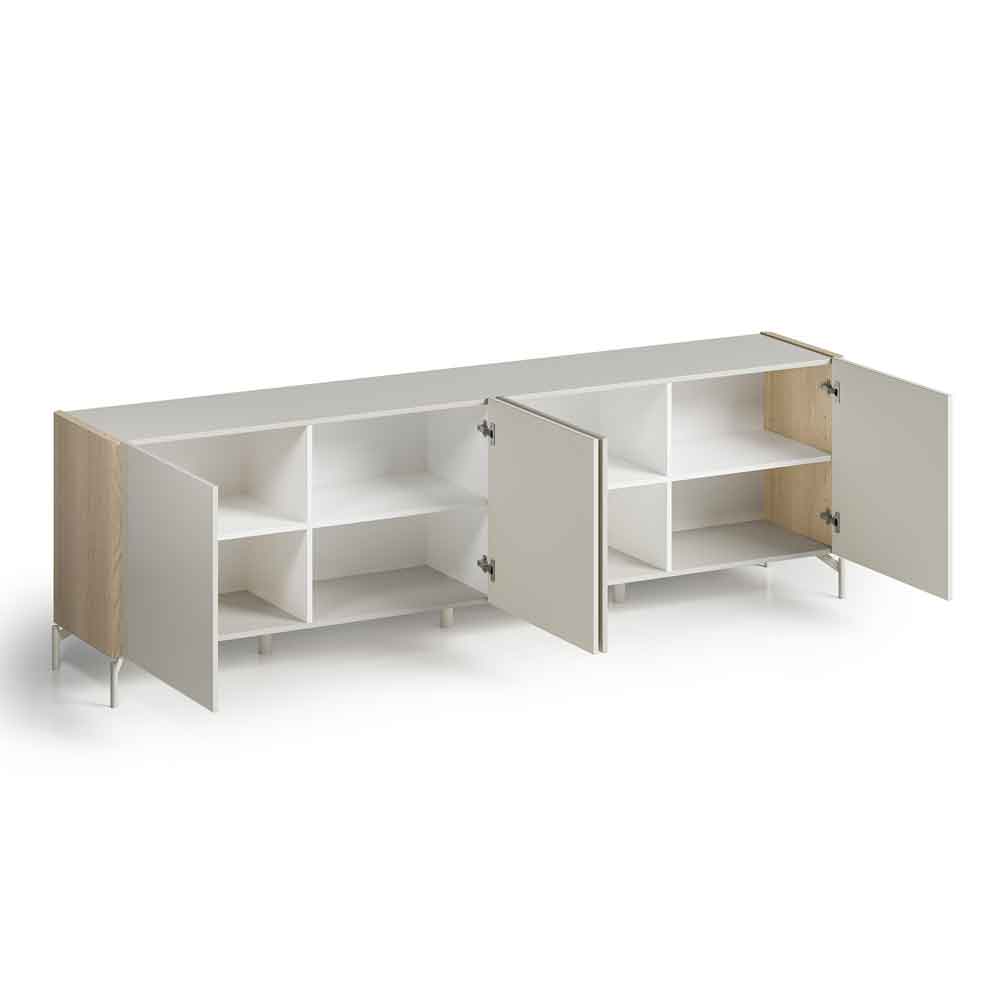 Dorian High Gloss Sideboard with 4 Doors in Tortora Lacquered and Light Oak
